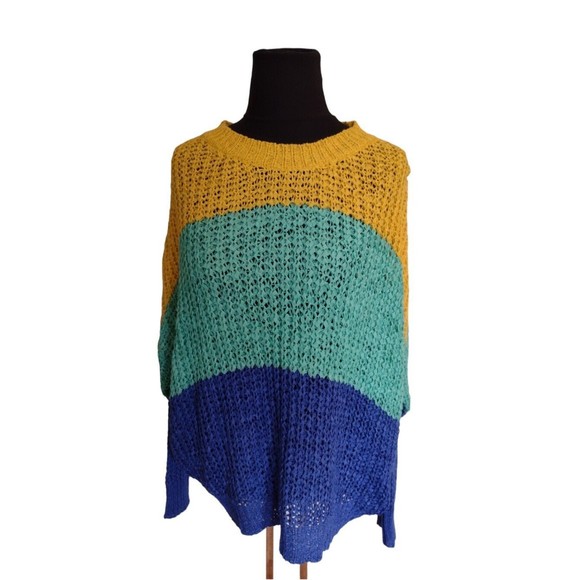 Rainbow Multi Color Chunky Knit Sweater Cardigan Size Small  Davi and Dani - Picture 1 of 7